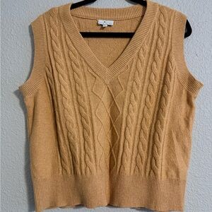 True Craft V-Neck Cable Knit Sweater Vest - Tan